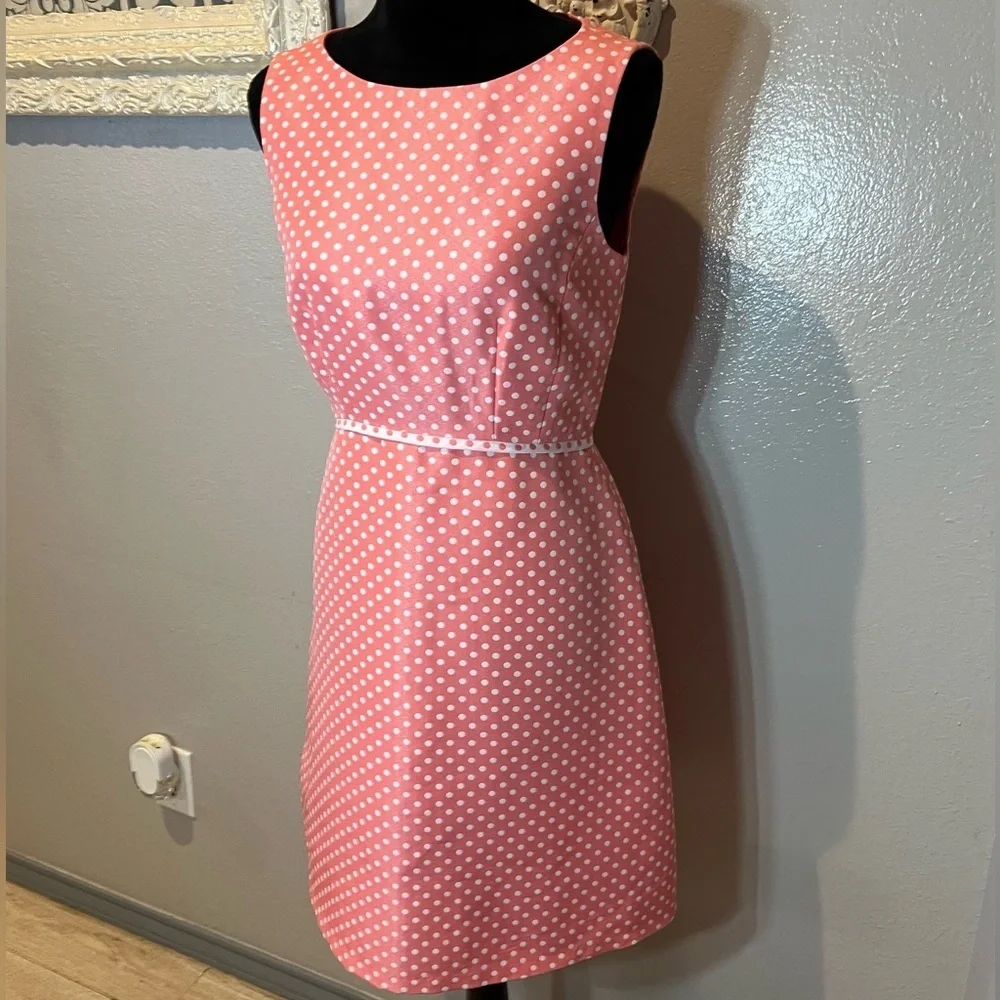 Tahari Pink Polka Dot Sleeveless Dress - Picture 4 of 11